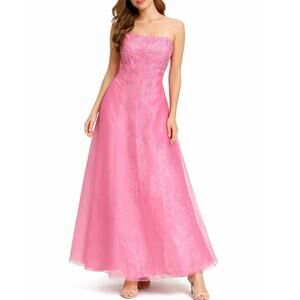 Vintage Hannah S 100% Silk Beaded Pink Midi Formal Dress Removable Straps Sz L